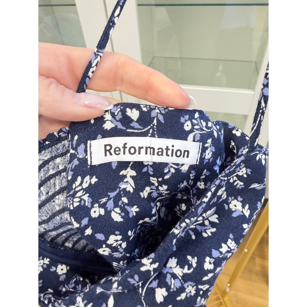 Reformation Saskia Dress Floral Midnight Blue Navy Bustier Mini Sz 2 EUC Boho - Picture 10 of 14